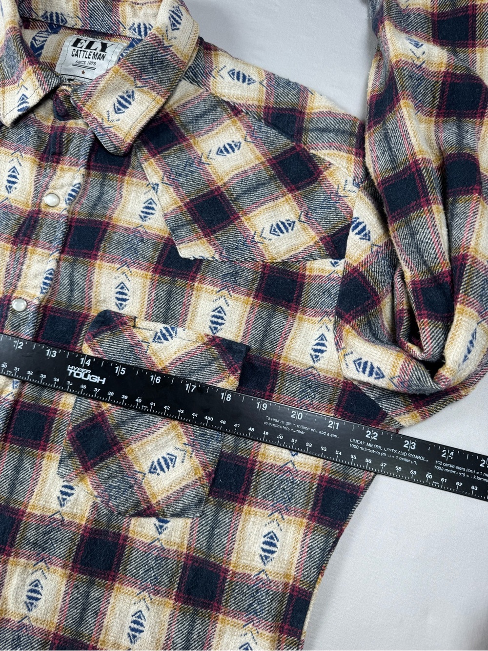 ELY Cattleman Western Pearl Snap Plaid Flannel Shirt Mens M - Picture 8 of 11